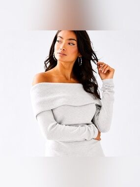 Lilly Pulitzer Christin Off Shoulder Sweater XS Grey Fauxschmere Soft Knit Cozy